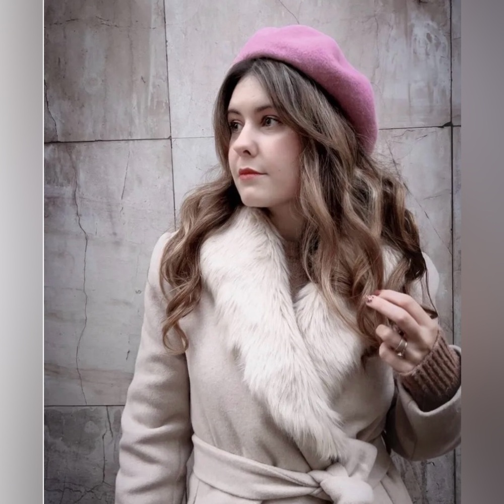 Zara Womens Wool Beret Light Mauve French Fashion Hat Size S-M_Ref:3739/202 NWT